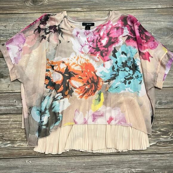 Ali Miles Floral Blouse Top Women’s Sz M Multicolored Semi Sheer Pleated tank. - Picture 6 of 9